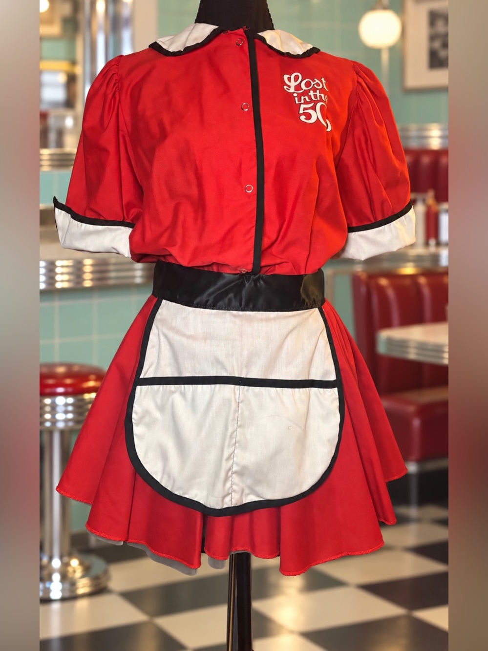 La Mendola Lost in the 50’s Diner Waitress Costume Dress Hat Apron M